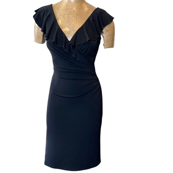 White House Black Market Dresses & Skirts - White House Black Market Ruffle V-Neck Sleeveless Dress Sz 2 Black #333E
